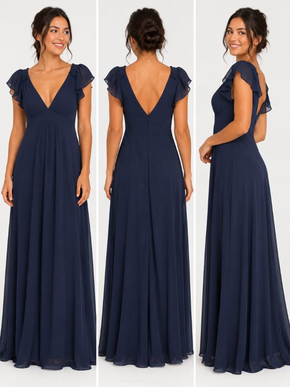 ModCloth You're Flowing Places Chiffon Maxi Dress Women's Navy Blue Size 10 NWT